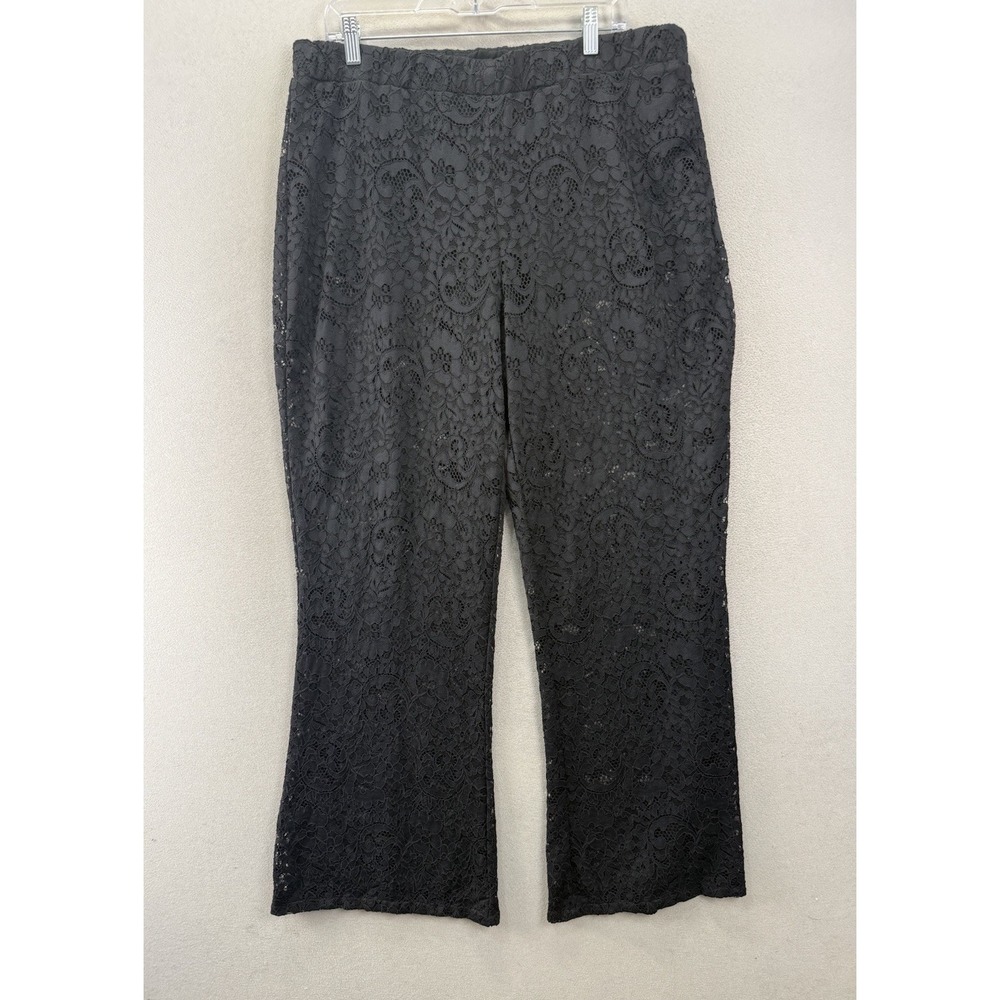 Express Women's XL Black Floral Lace Pants Straight Leg Build In Shorts Stretch